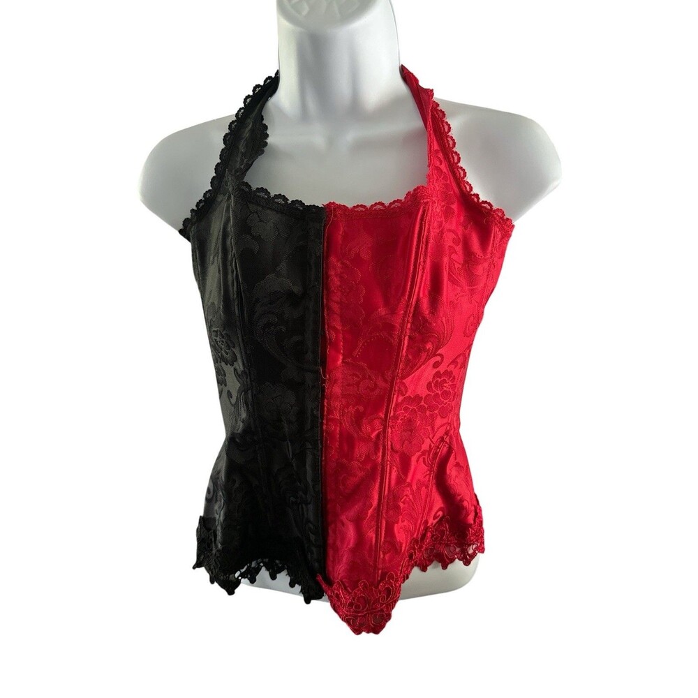FREDERICK'S of HOLLYWOOD‎ Dream Sweetheart Corset Red and black lace trim  36